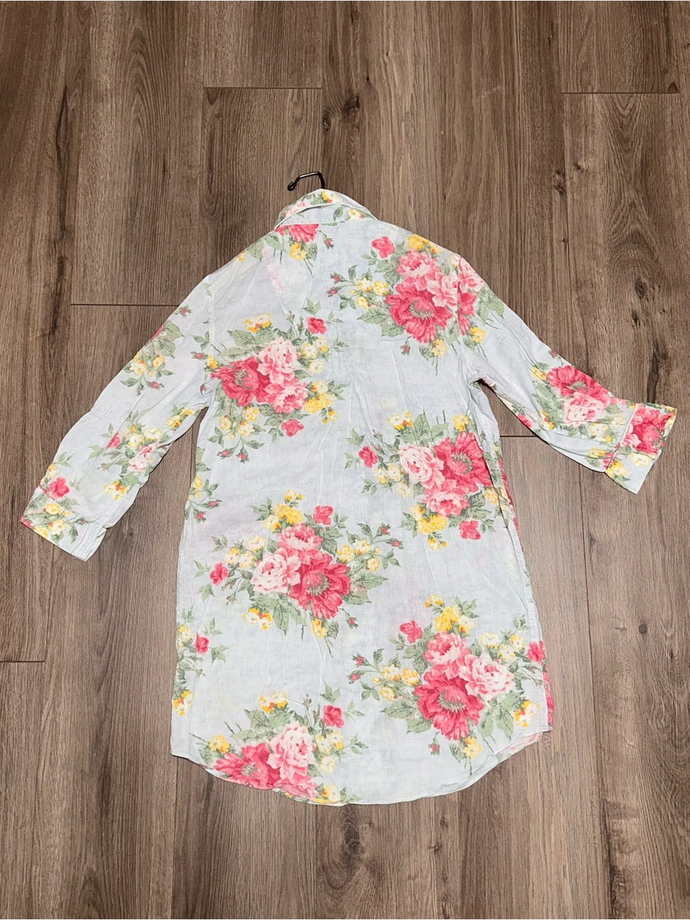 Lauren Ralph Lauren Light Blue Floral Cotton Nightshirt with Pink & Yellow Roses - Picture 4 of 6